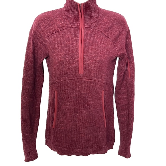 Lululemon Summit Stride Sweater S Heathered Deep Rouge Cotton 1/4 Zip Pull On - Picture 5 of 8
